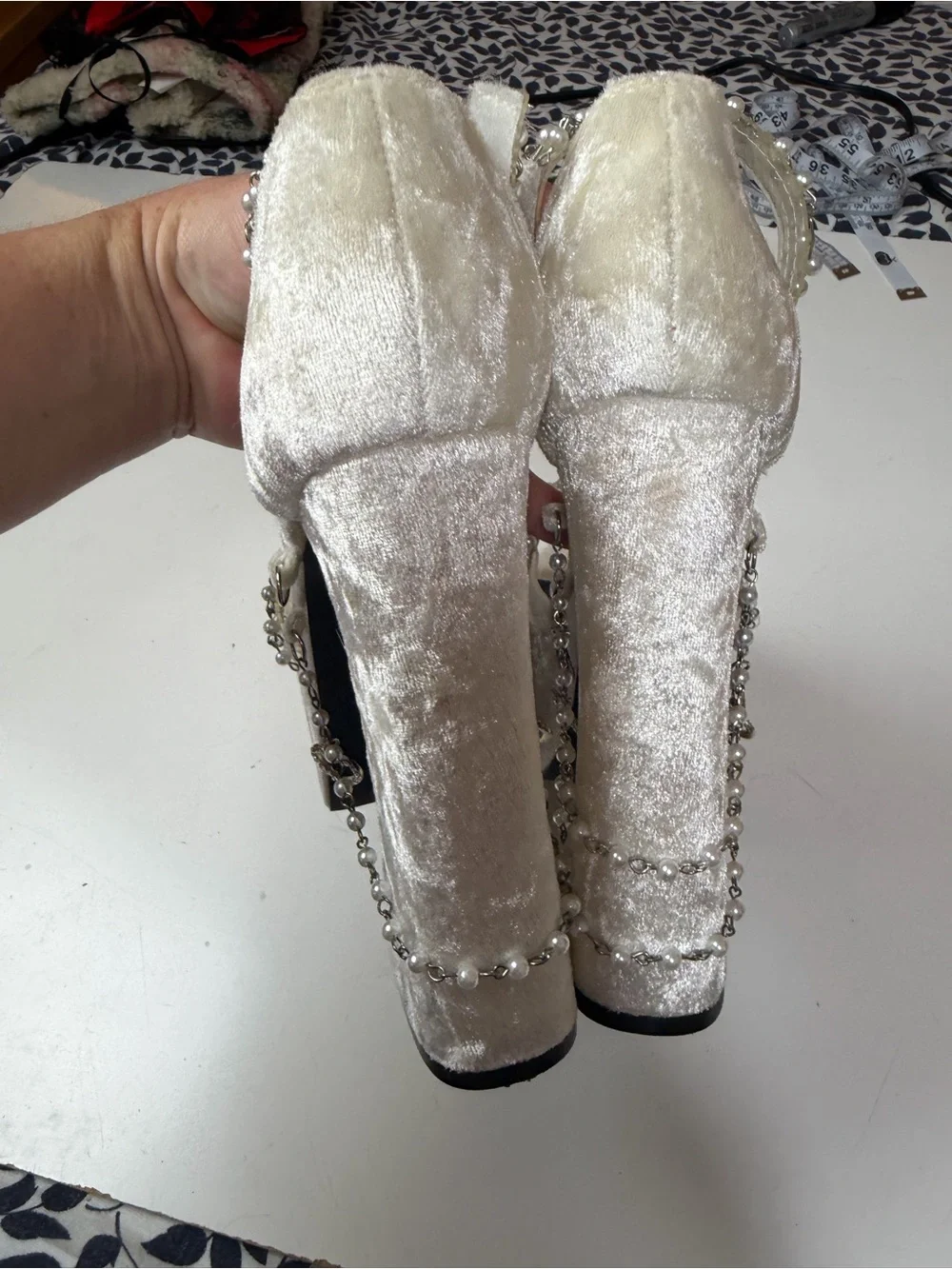 Sugar Thrillz Holy Revelation WhiteVelvet PearlGoth Angel Platform Heels 7*FLAWS